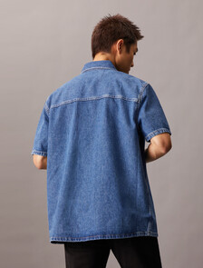 牛仔短袖襯衫, Denim Medium, hi-res