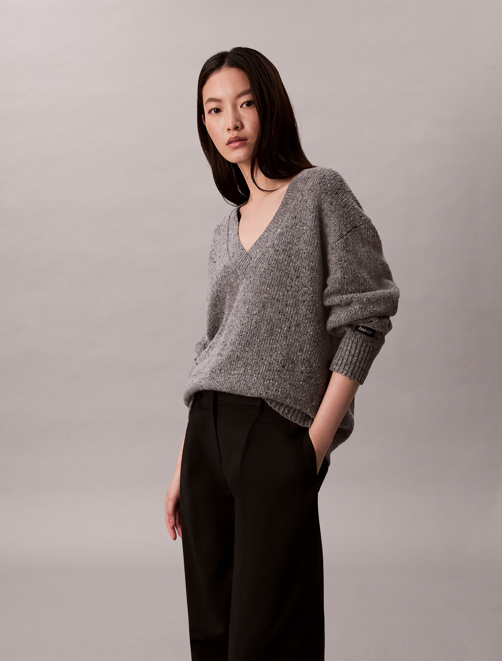 Chunky Relaxed V Neck Sweater, Stoneflag, hi-res