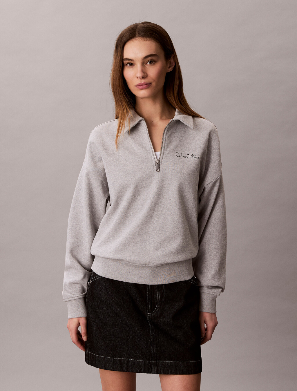 French Terry Relaxed Quarter Zip Sweatshirt, History Grey Heather, hi-res