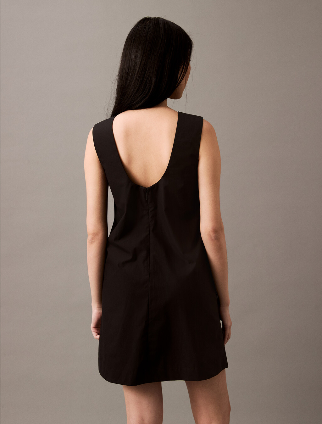 Sleeveless Cotton Poplin Mini Dress, Black, hi-res