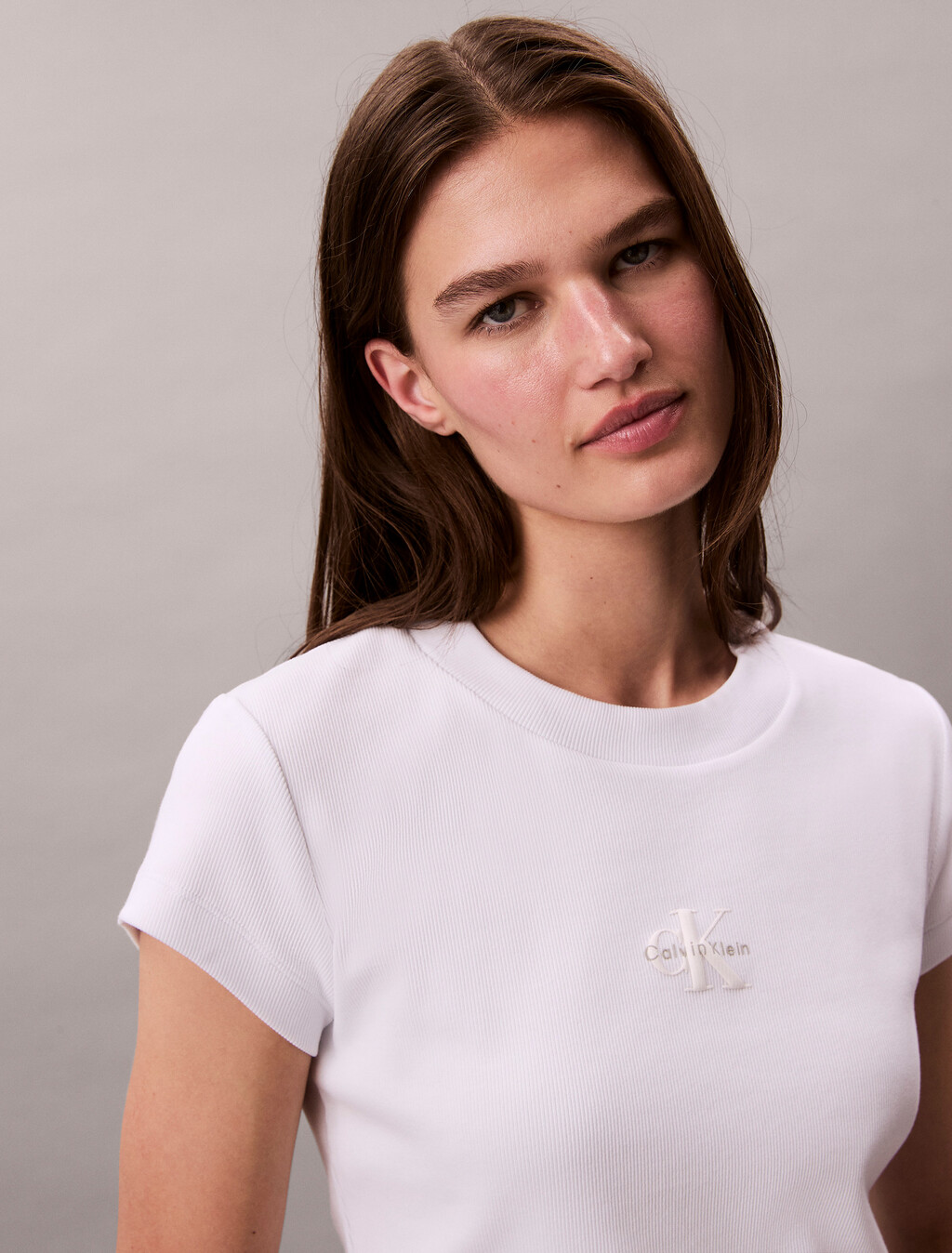 Slim Cropped Monogram T-shirt, Bright White, hi-res