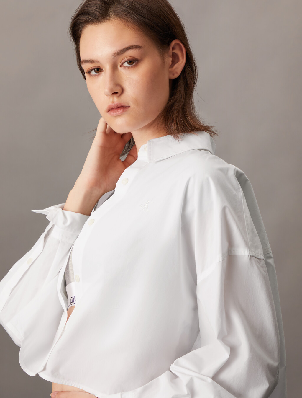短版條紋襯衫, Bright White, hi-res
