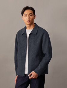 Mélange Wool Blend Short Full Zip Jacket, Ebony, hi-res