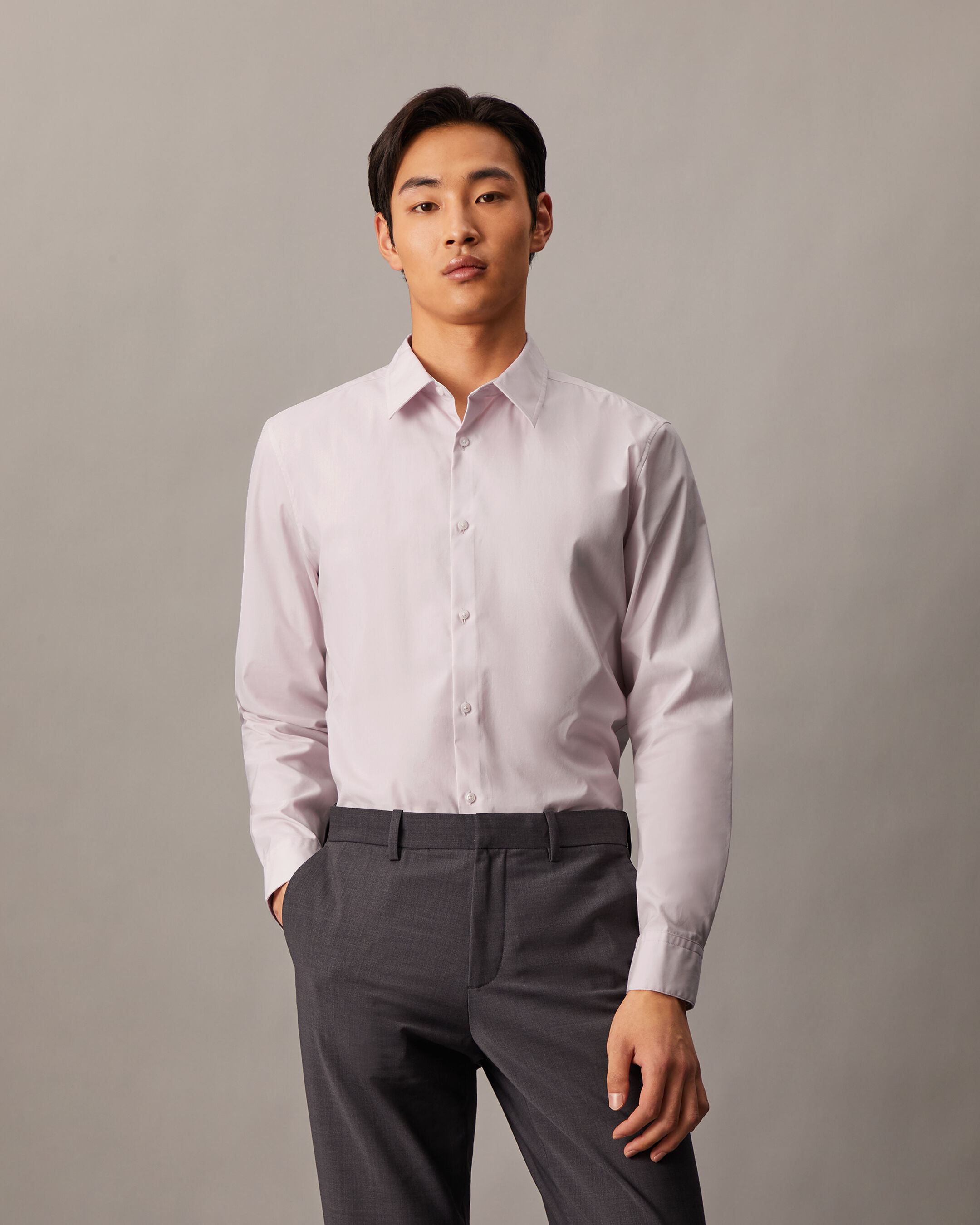 Supima Stretch Cotton Slim Button-Down Shirt | grey | Calvin Klein Hong Kong