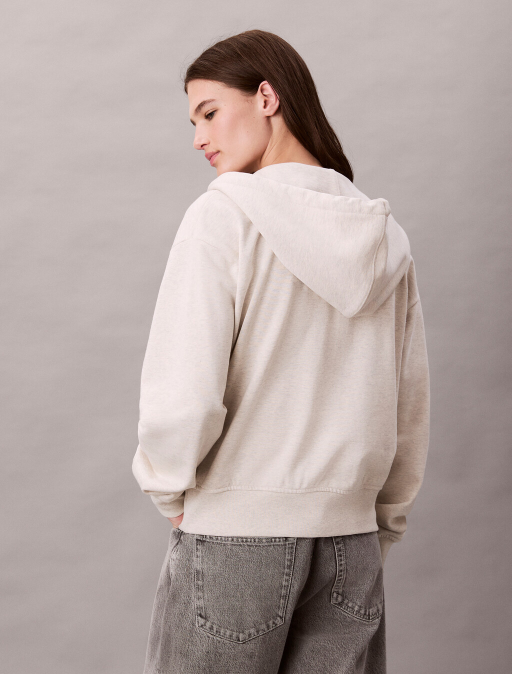 Monogram Cotton Terry Zip Thru Hoodie, Vanilla Heather, hi-res