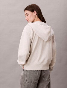 Monogram Cotton Terry Zip Thru Hoodie, Vanilla Heather, hi-res