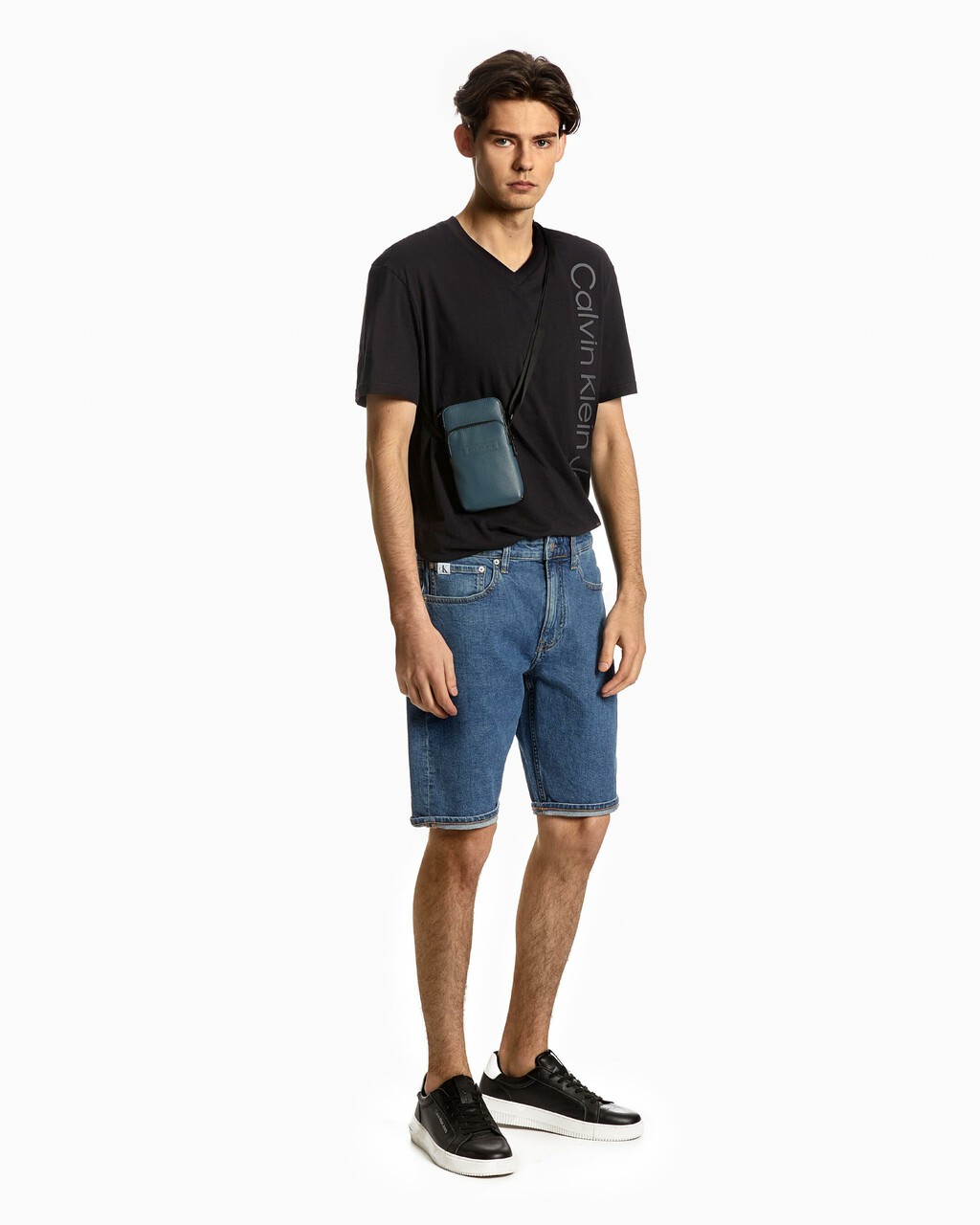 Smooth Cotton Denim Shorts, Med Blue Utility Pocket Label, hi-res