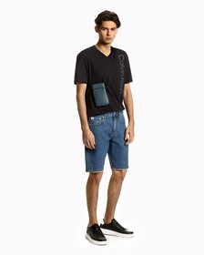 Smooth Cotton Denim Shorts, Med Blue Utility Pocket Label, hi-res