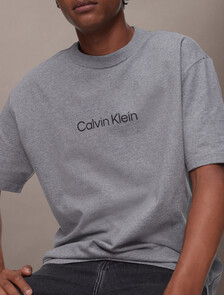 Calvin Logo 圓領上衣, Medium Grey Heather, hi-res