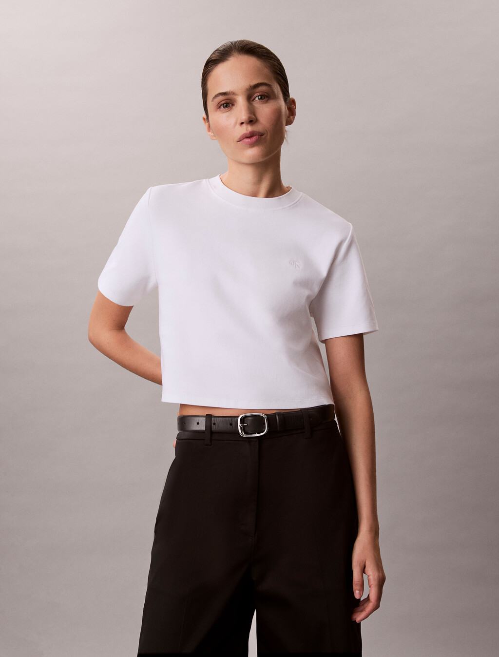 Monogram 標誌短版雙針織 T 恤, Bright White, hi-res