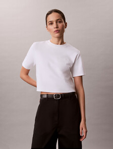 Monogram 標誌短版雙針織 T 恤, Bright White, hi-res