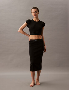 Rib Knit Cropped Tee, Black, hi-res