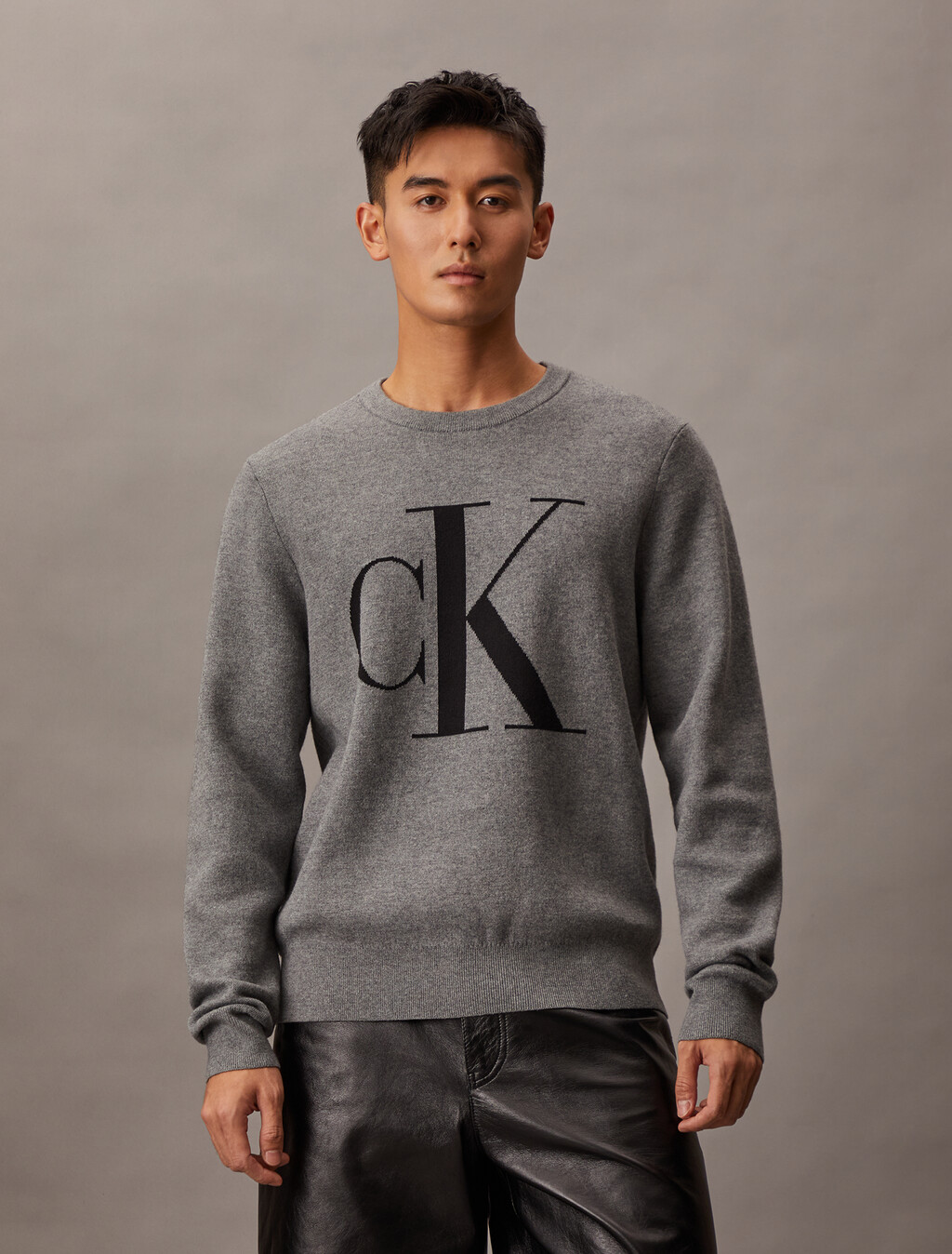 Monogram Wool Blend Sweater, B30 Grey Heather, hi-res