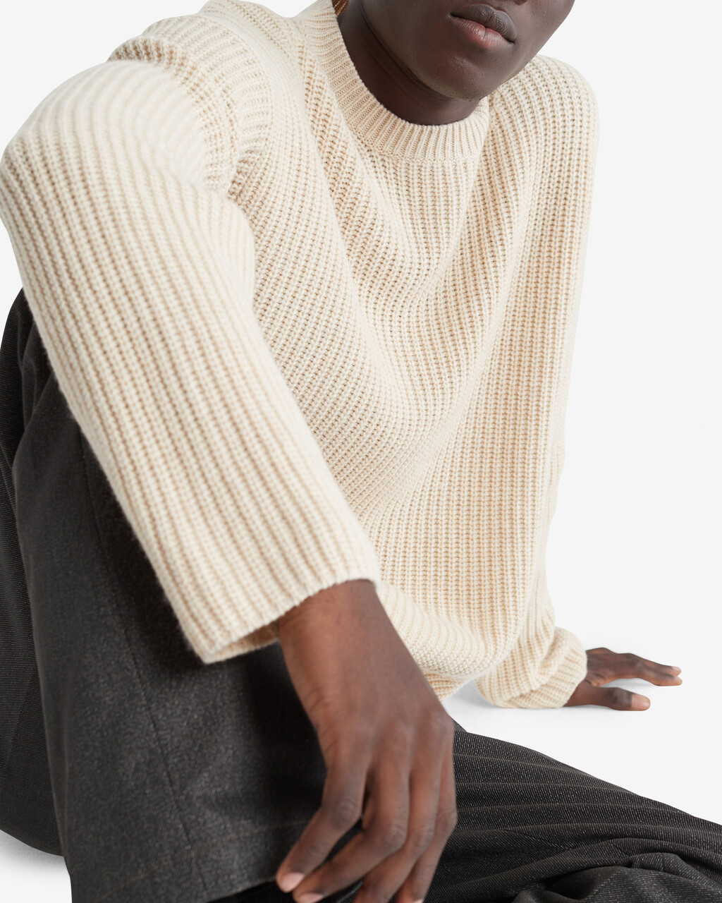 Standards Ribbed Crewneck Sweater, Oatmeal, hi-res