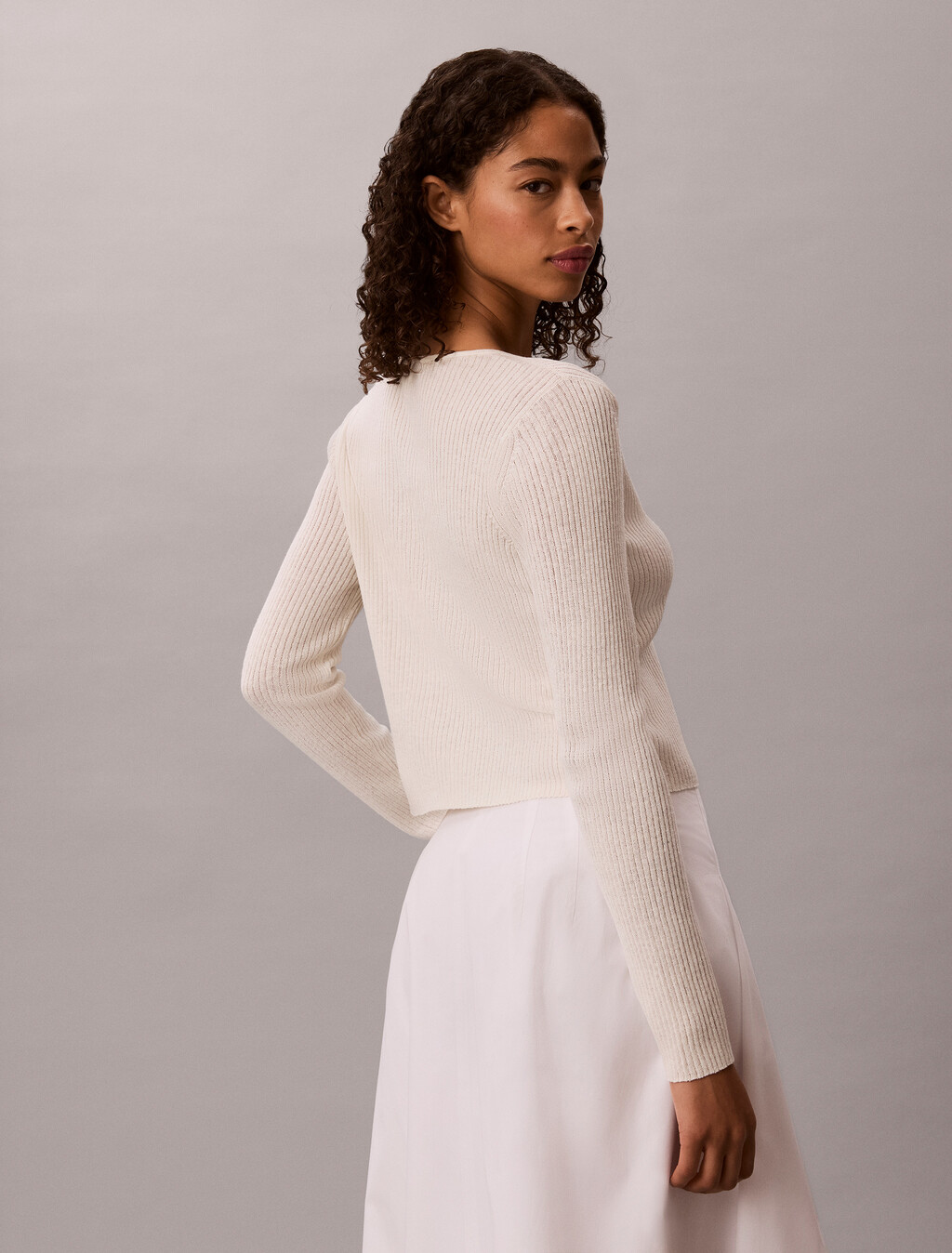 Linen Blend Tie Front Cardigan, Tofu, hi-res