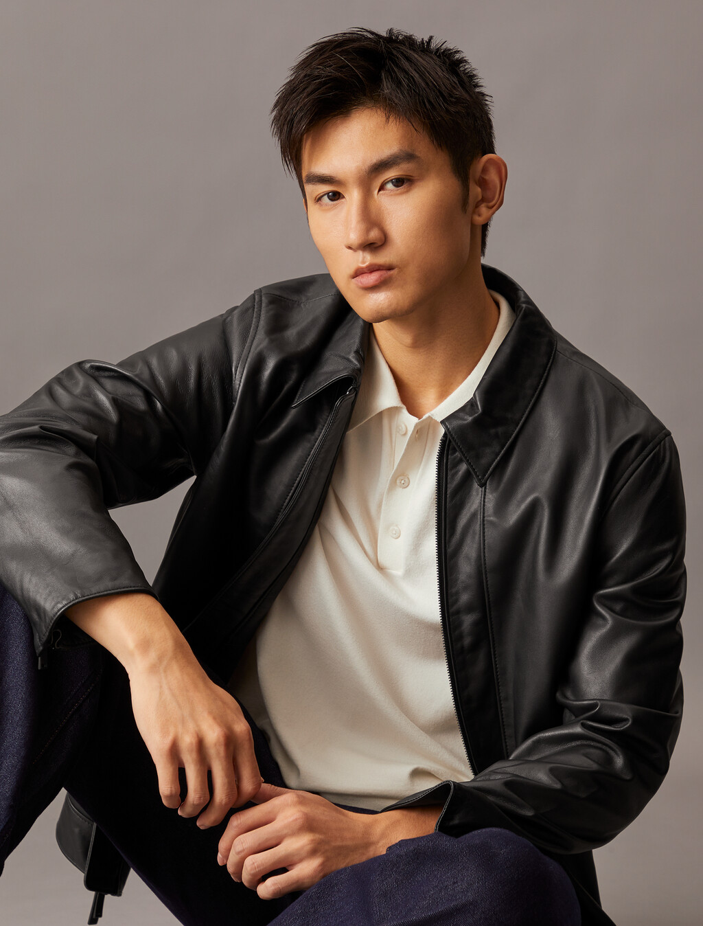 Nappa Leather Short Jacket, Black Beauty, hi-res