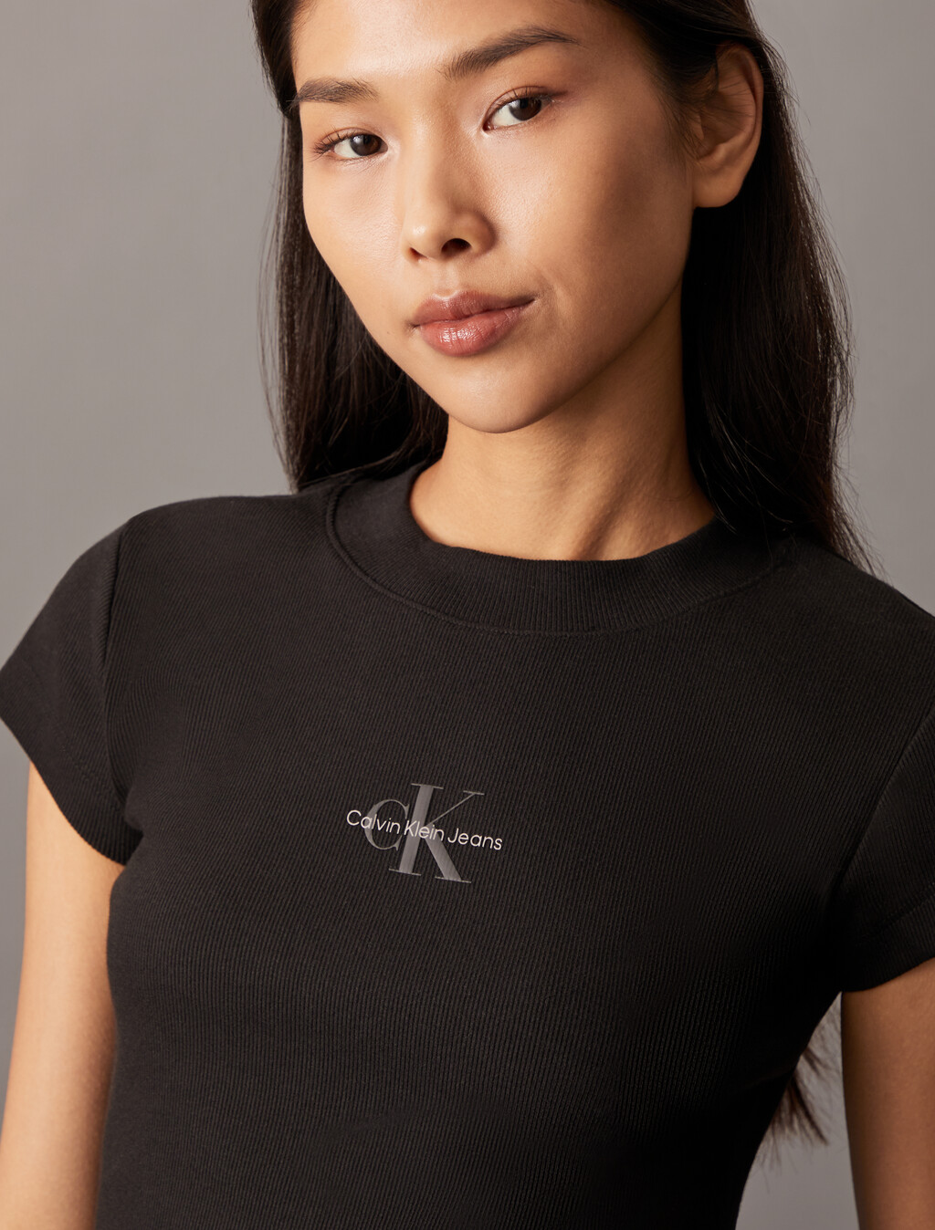 Monogram 貼身羅紋針織 T 裇, Ck Black, hi-res