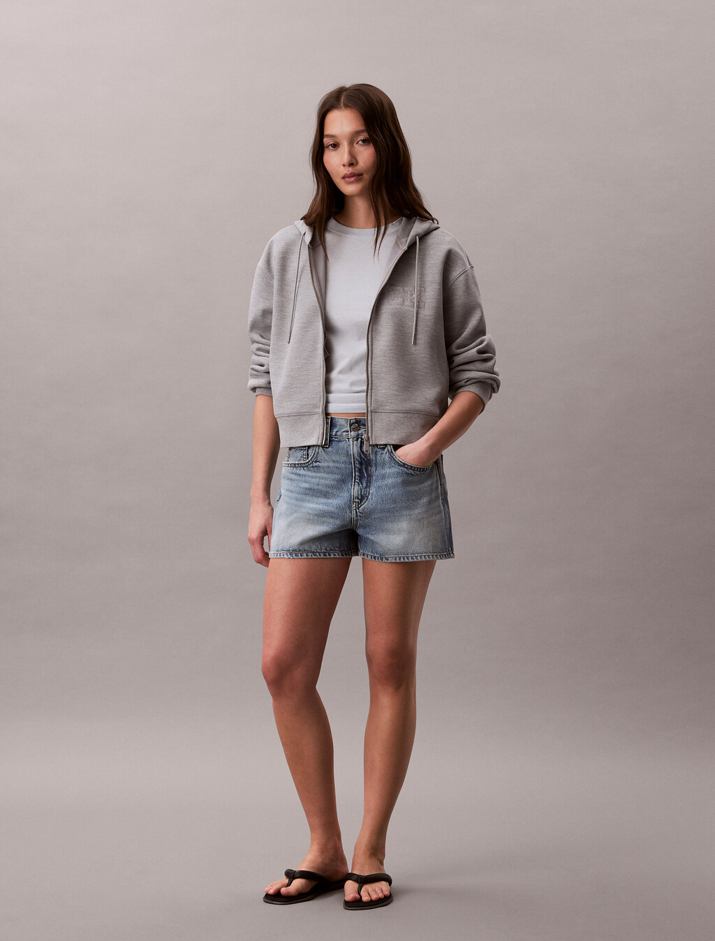 寬版雙針織棉連帽外套, Heroic Grey Heather, hi-res