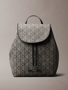 CK Emblem 標誌提花翻蓋背囊, LOTUS BEIGE / BLACK AOP, hi-res