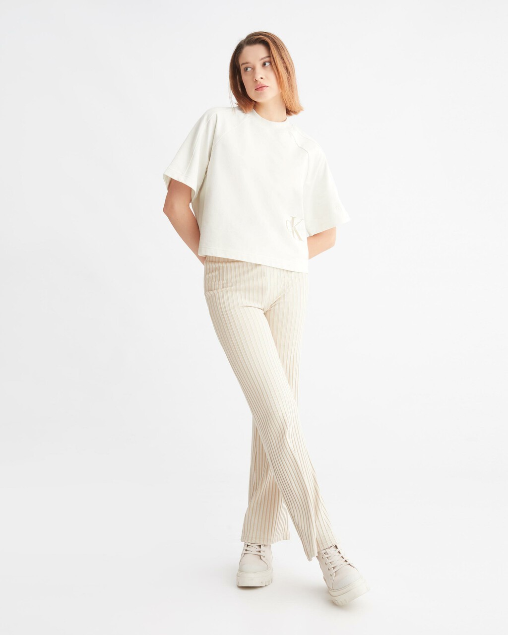 Elongated Rib Knit Pants, Classic Beige, hi-res