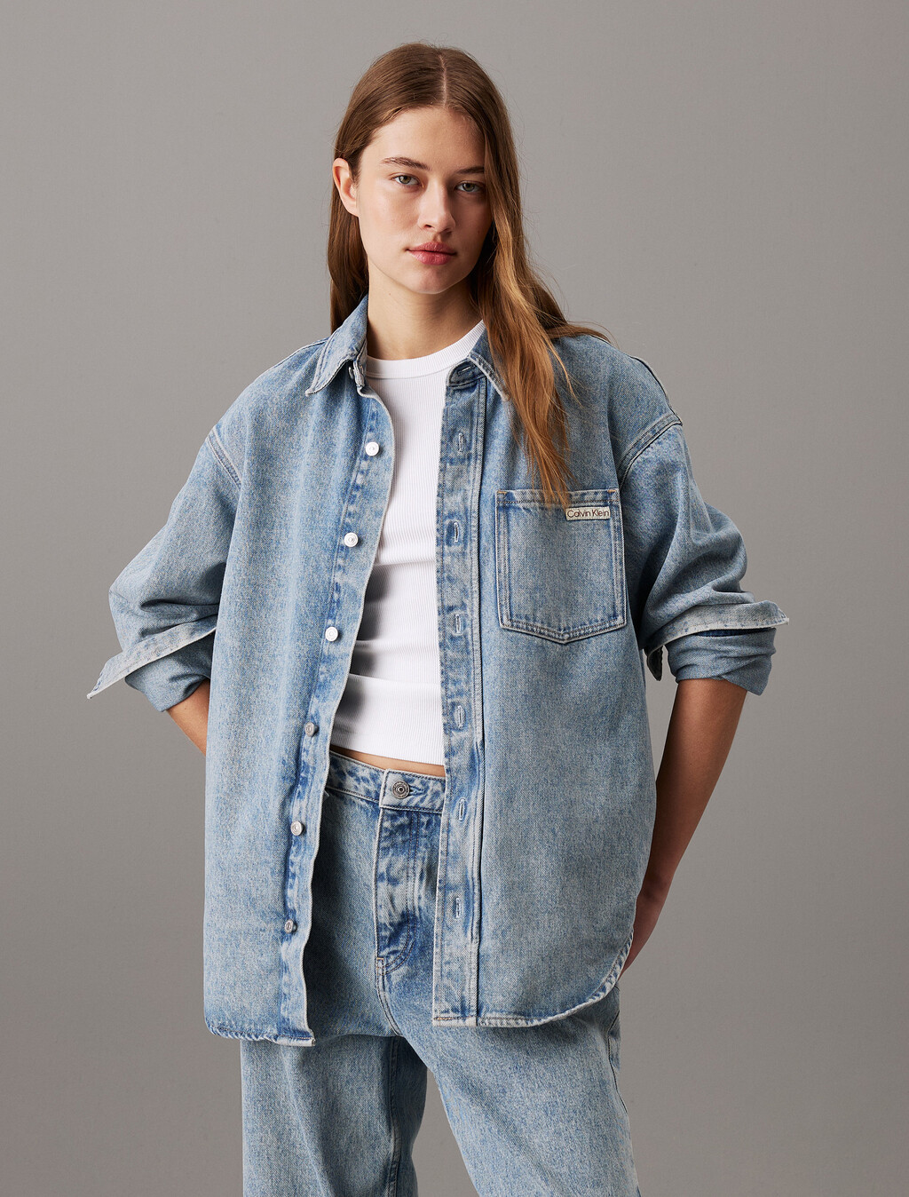 寬鬆牛仔襯衫式外套, Denim Light, hi-res