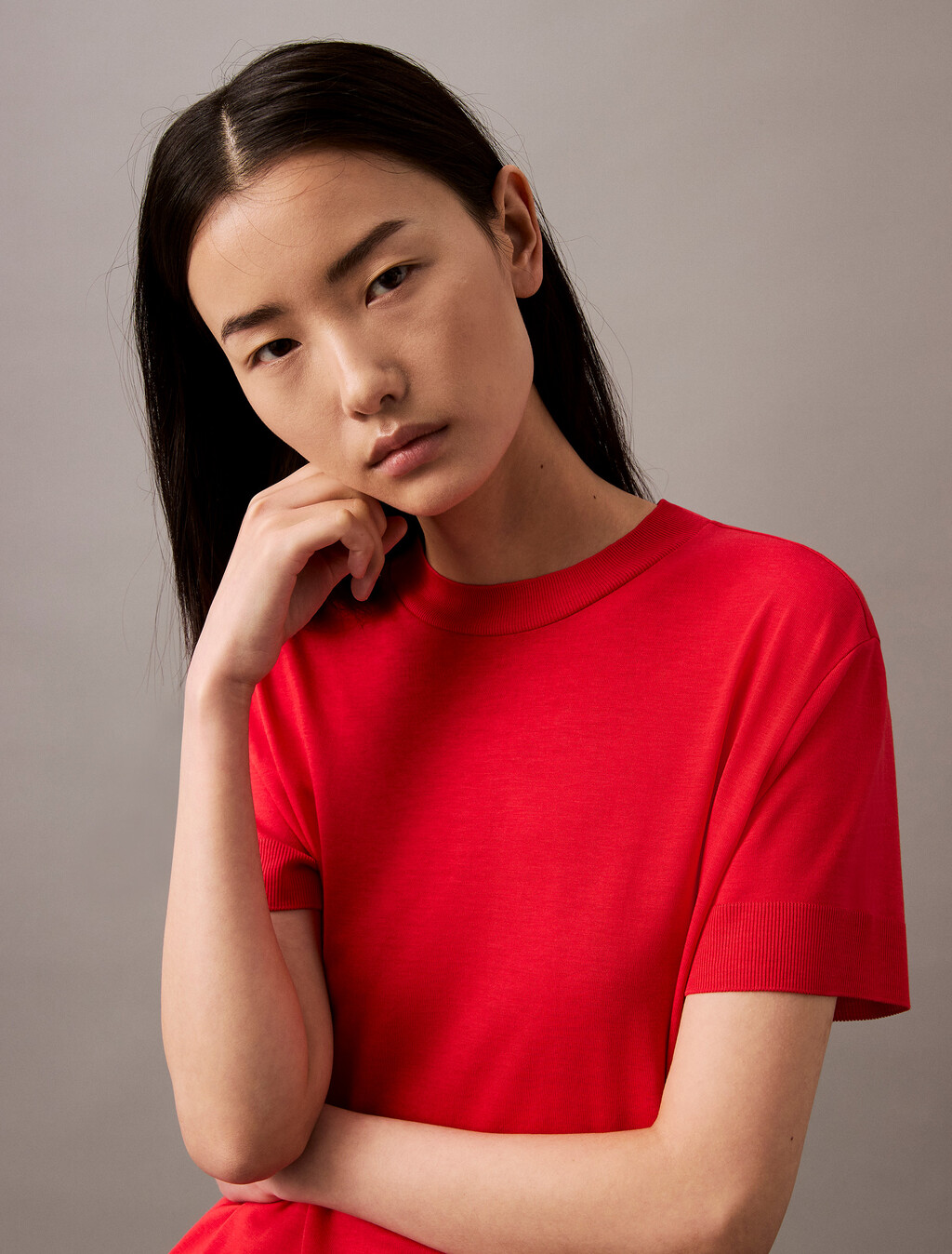 Silk Touch 絲質小高領 T 恤, Tomato, hi-res