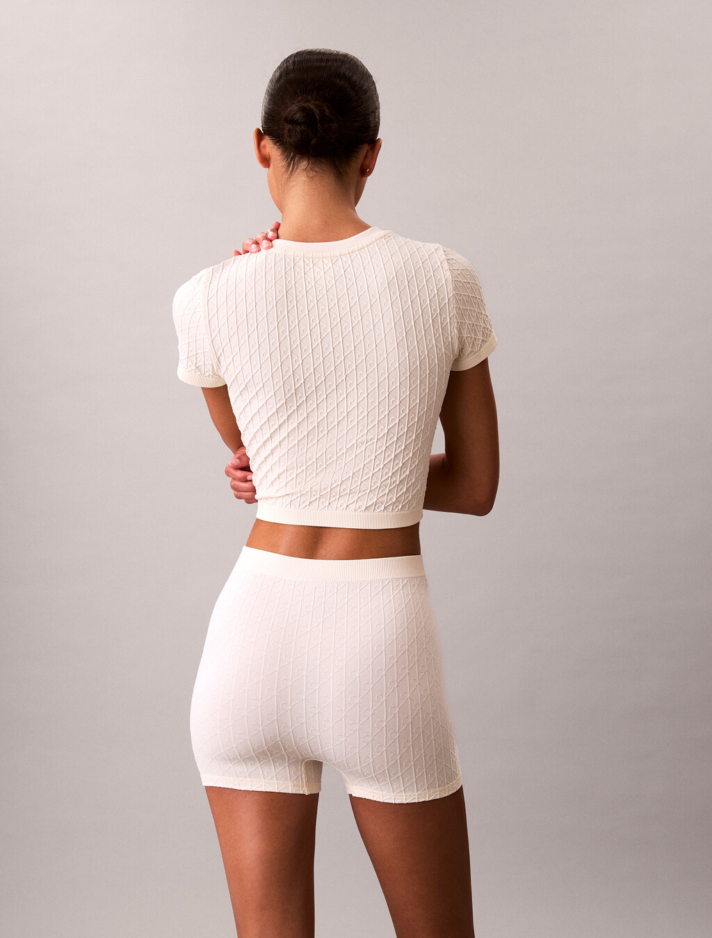 Rib Emblem Seamless Pyjama Top, Ivory, hi-res