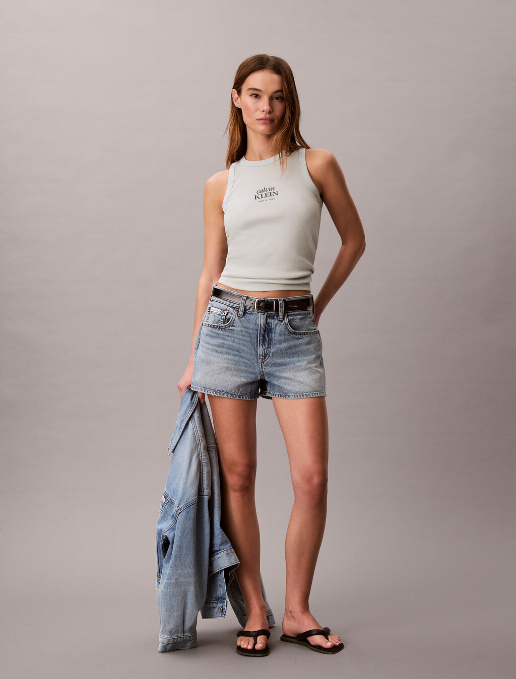 Slim Ribbed Cotton Tank Top, Pale Meadow, hi-res