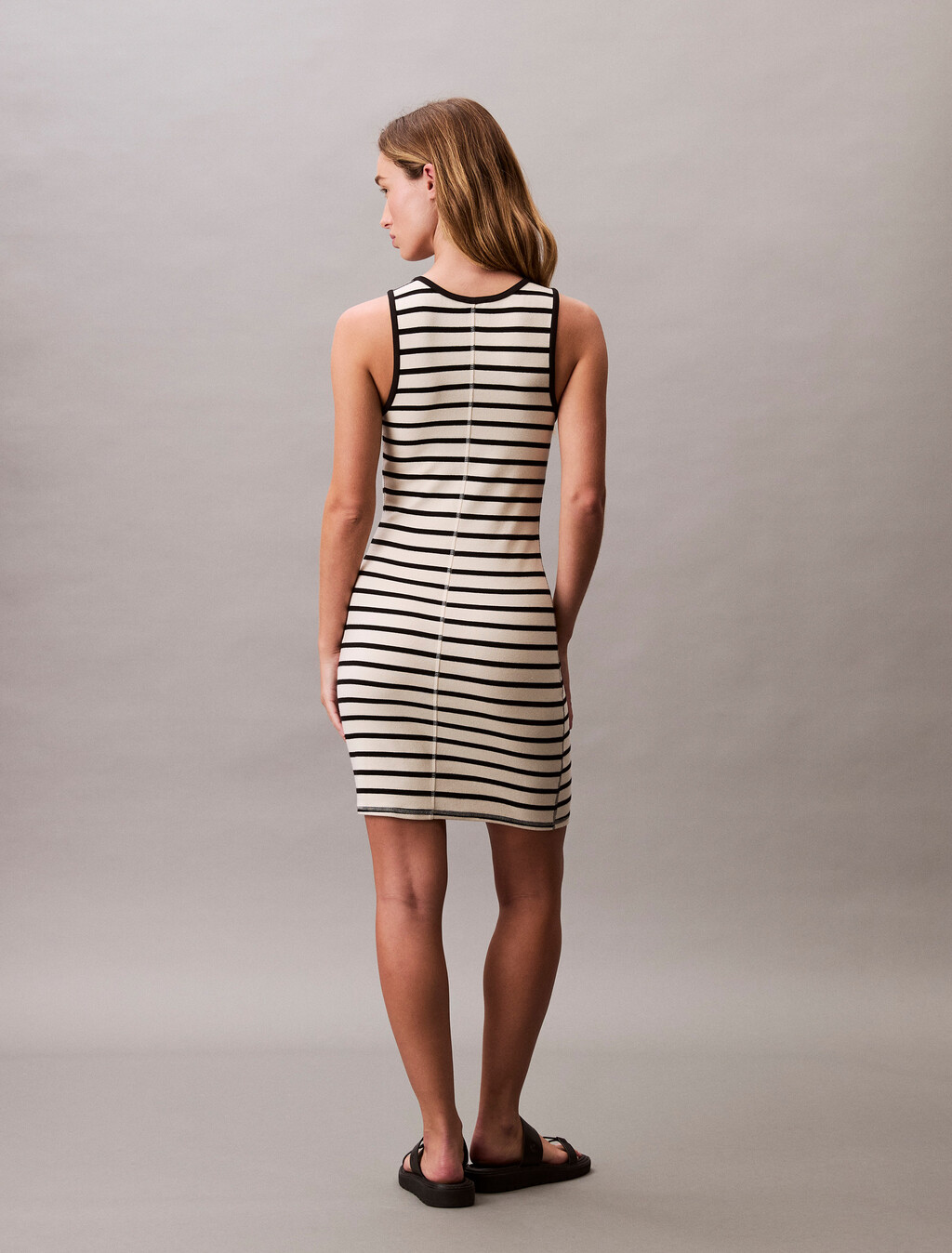 Stripe Cotton Rib Sleeveless Dress, 18764 CSM25S_K004+3_Sweet Corn, hi-res