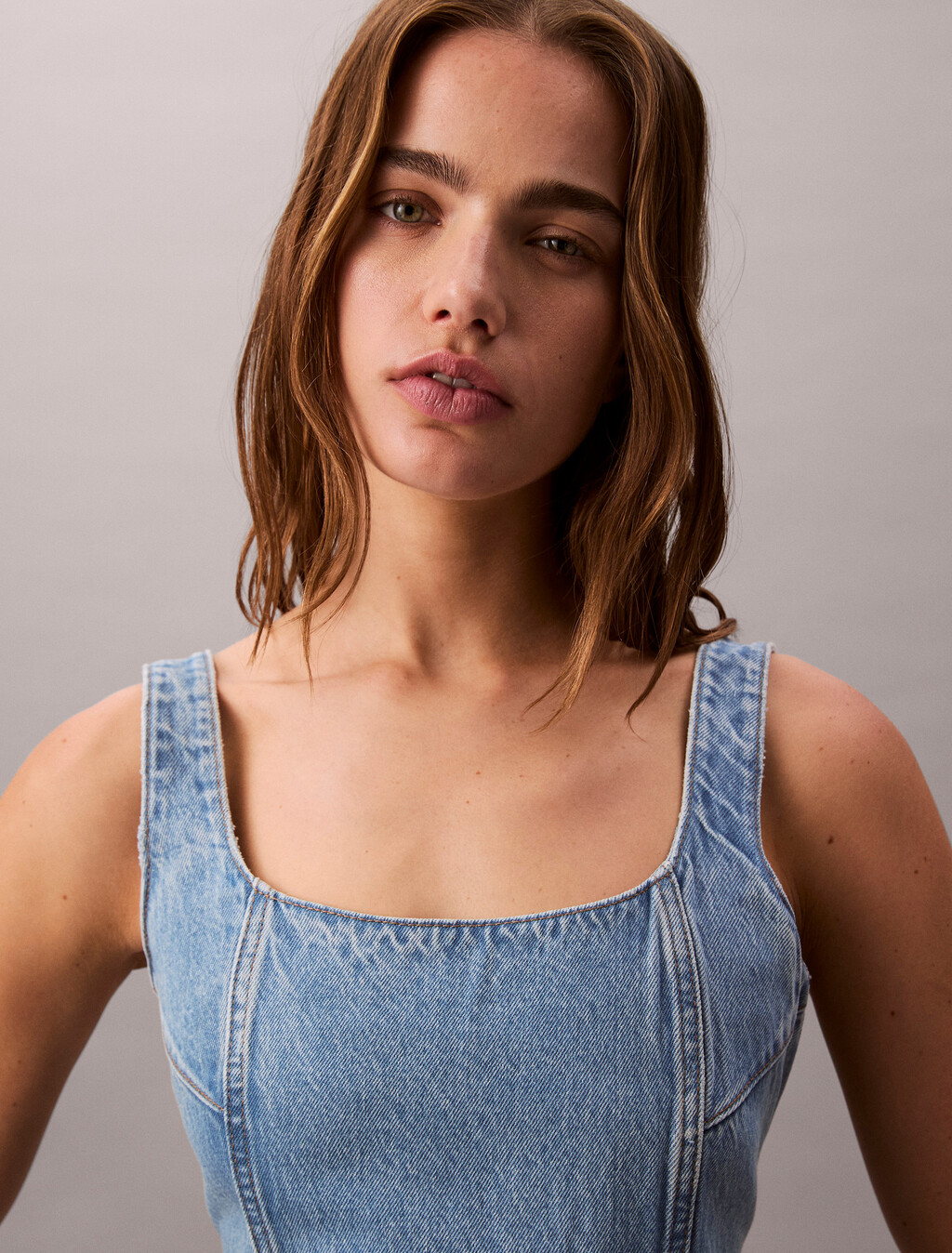 Scoop Neck Denim Mini Dress, EVENING BLUE, hi-res