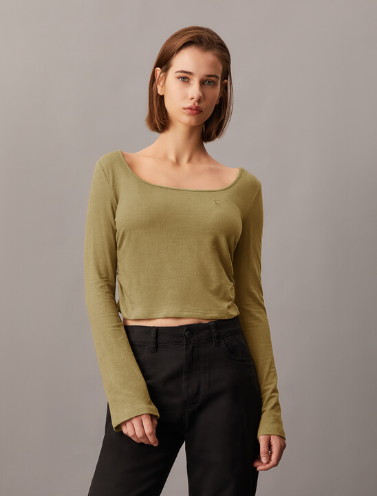 Side Gather Rib Knit Baby Fit Tee