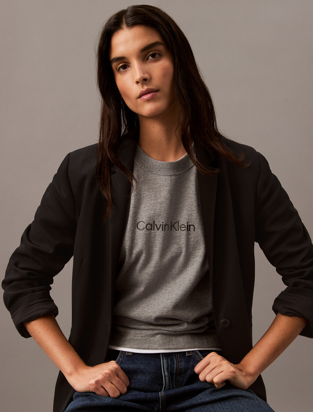 Calvin Klein Hero Modern 方形剪裁 T 恤, Med Gray Heather, hi-res