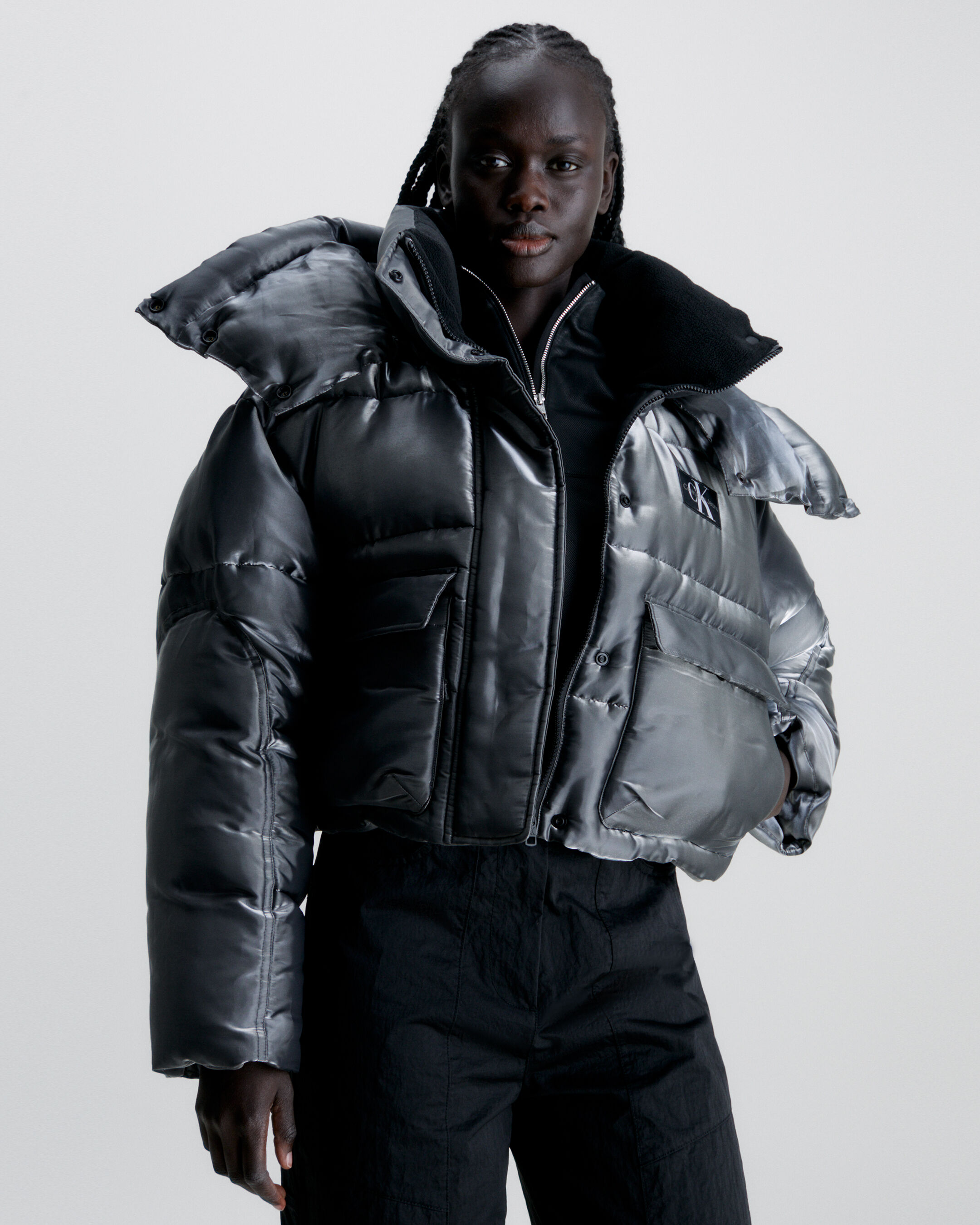 Metallic hooded jacket online