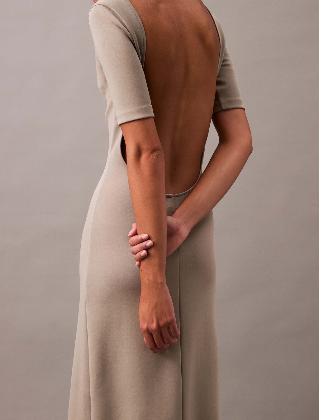 Backless Jersey Dress, Elephant Skin, hi-res