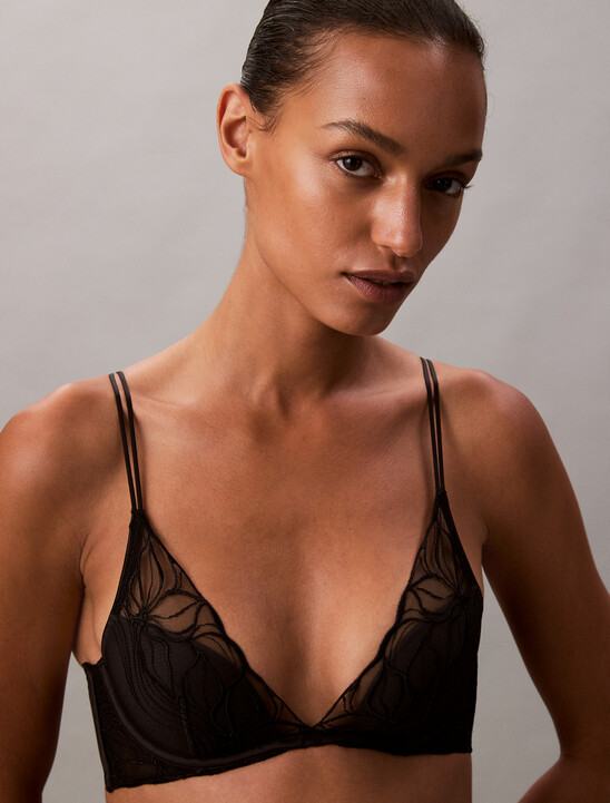 Lightly Lined Plunge Bra - CK Black Floral Lace