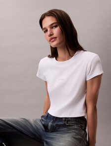Slim Cropped Monogram T-shirt, Bright White, hi-res