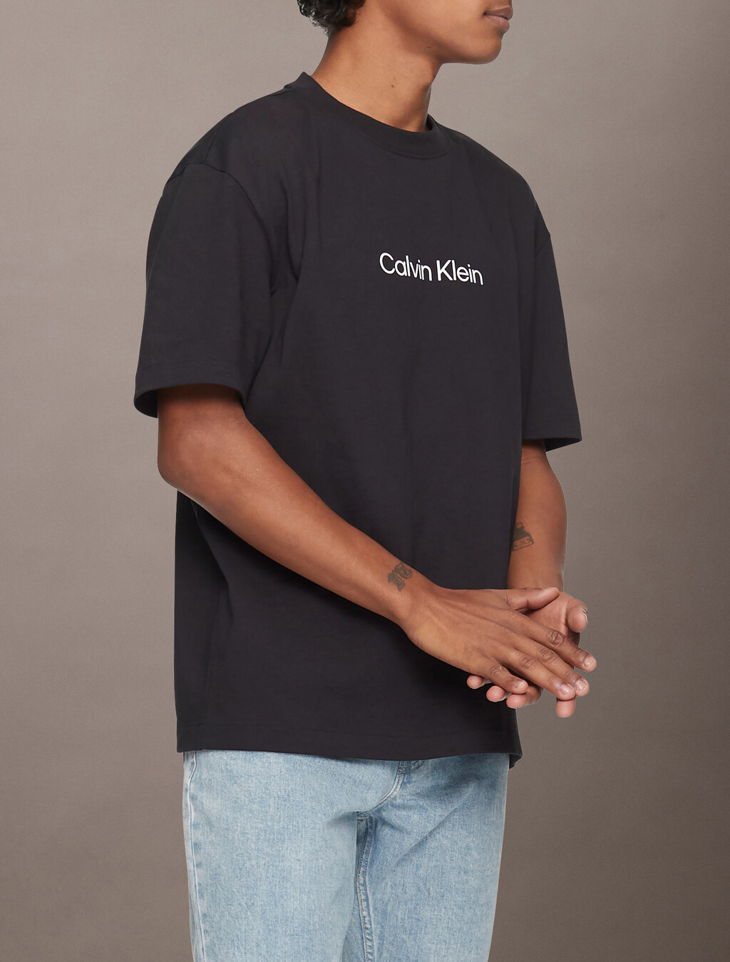 Calvin Logo Crew Neck Tee, Black Beauty, hi-res