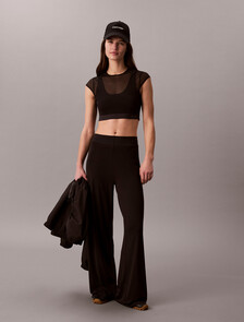 Cropped Performance Mesh Sports Bra Top, Black, hi-res