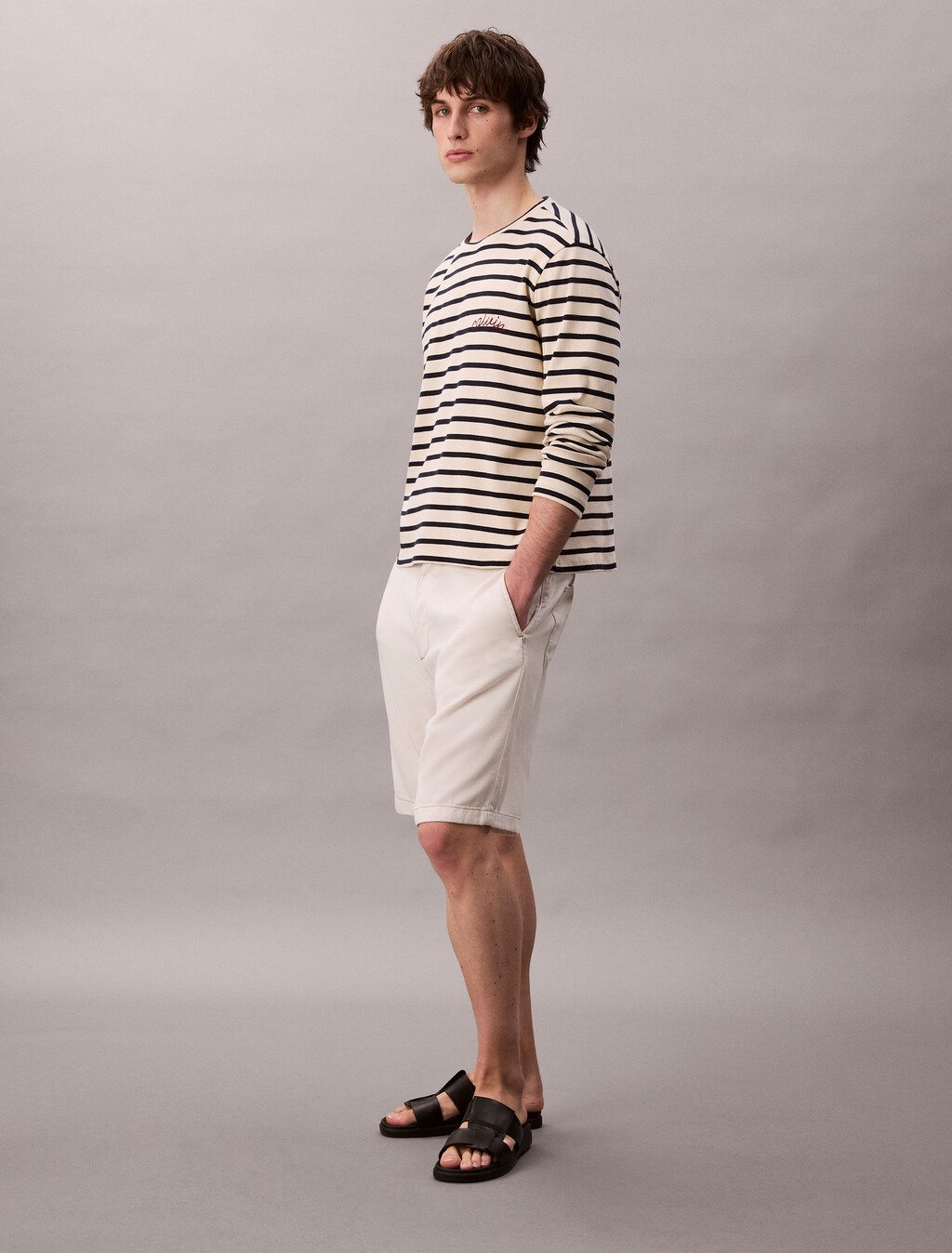 Compact Rib Stripe Easy Tee, Bone White, hi-res