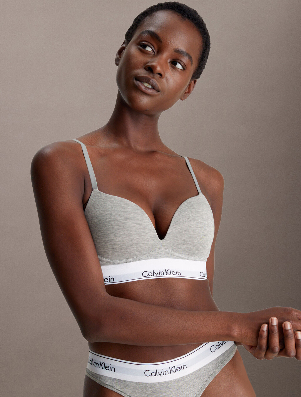 Icon Cotton Push Up Plunge Bra, B10 Grey Heather, hi-res