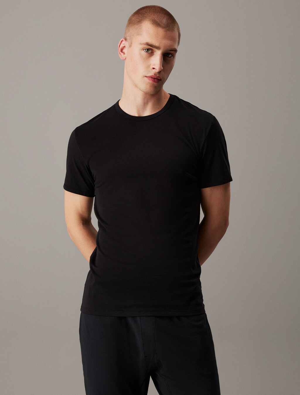 3 件套組彈力棉質圓領 T 恤, BLACK/GREY HEATHER/WHITE, hi-res