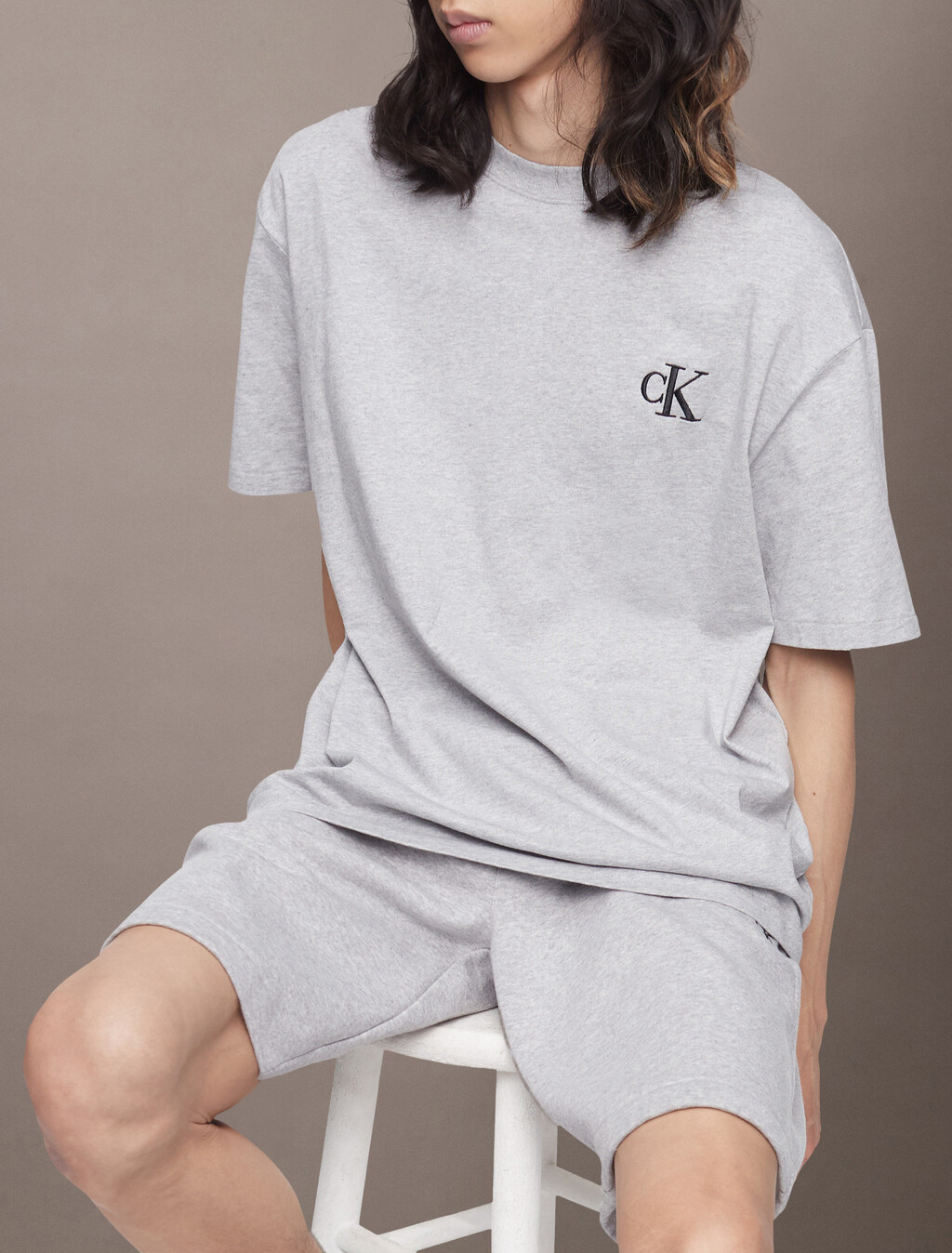 Calvin Logo 圓領上衣, Heroic Grey Heather, hi-res