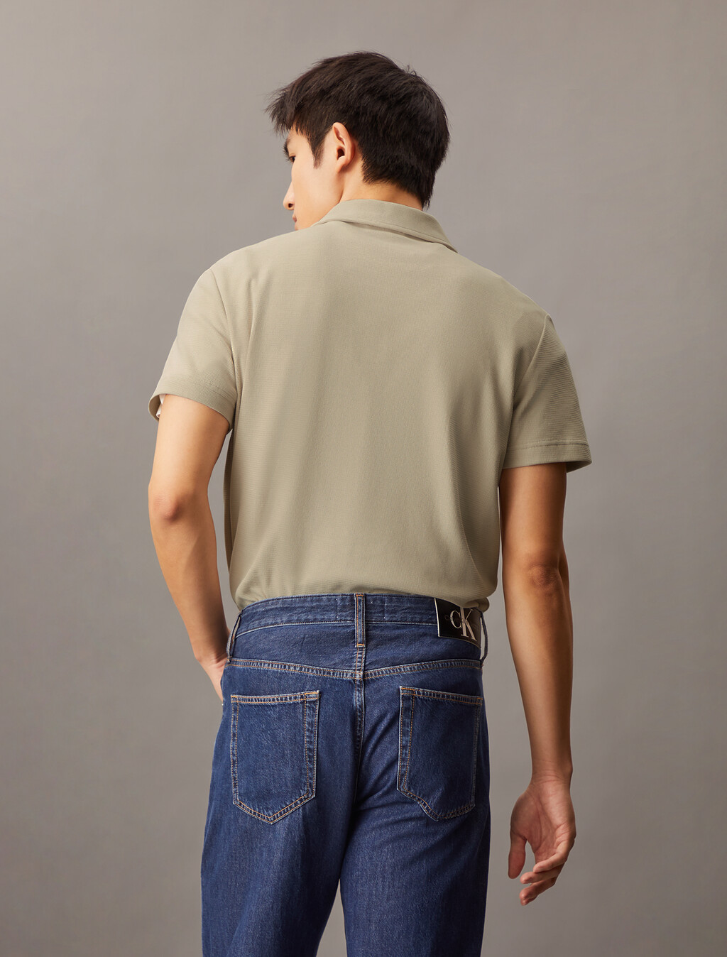 Textured Open Collar Knit Polo, Moonbeam, hi-res