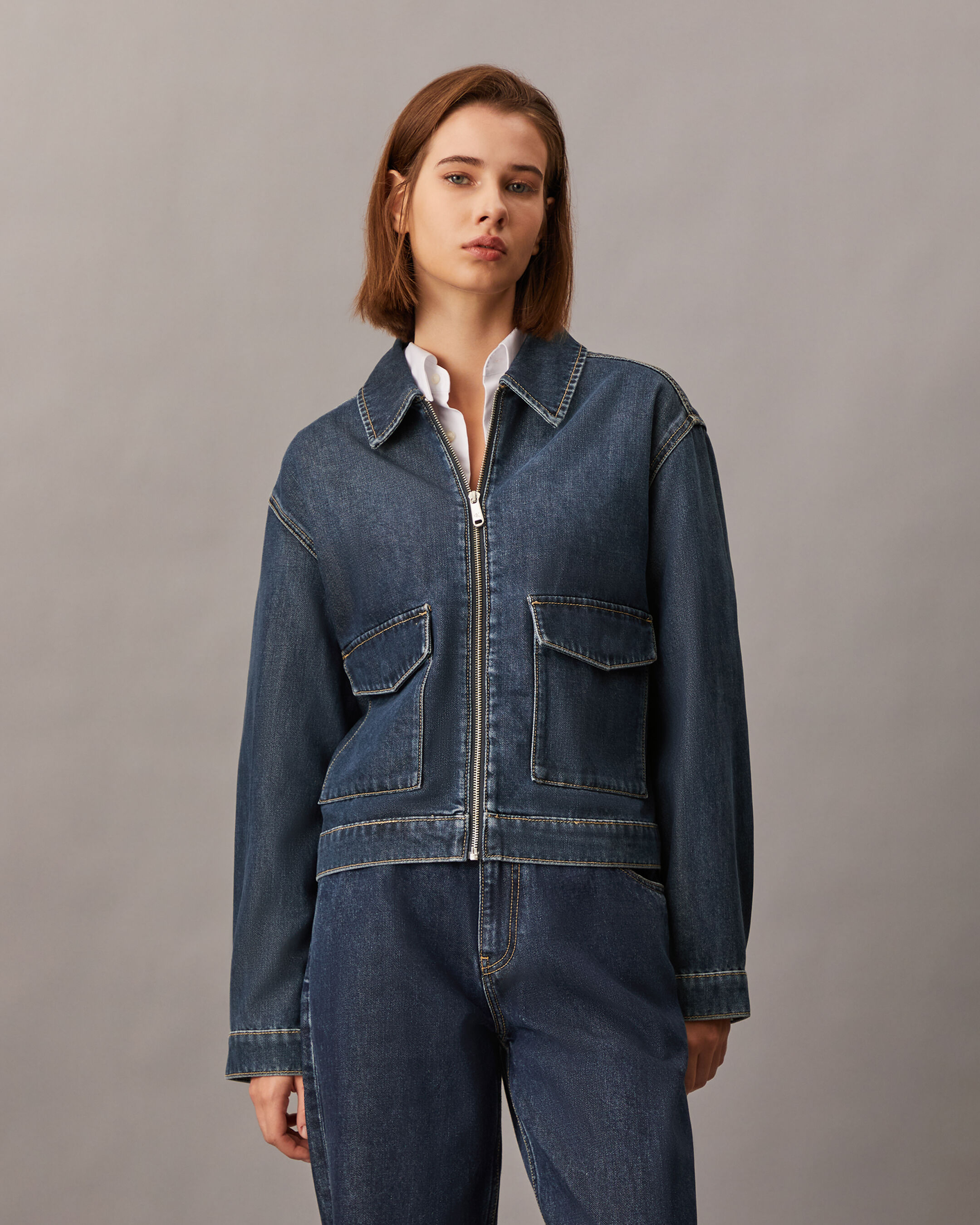 Ameri（アメリ）の「OVER SIZE DENIM JACKET WITH CULOTTE