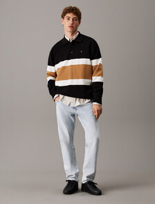 拼色條紋 Milano Polo 衫, Black, hi-res
