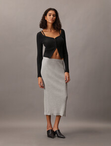 Cropped Rib Knit Cardigan, Black, hi-res
