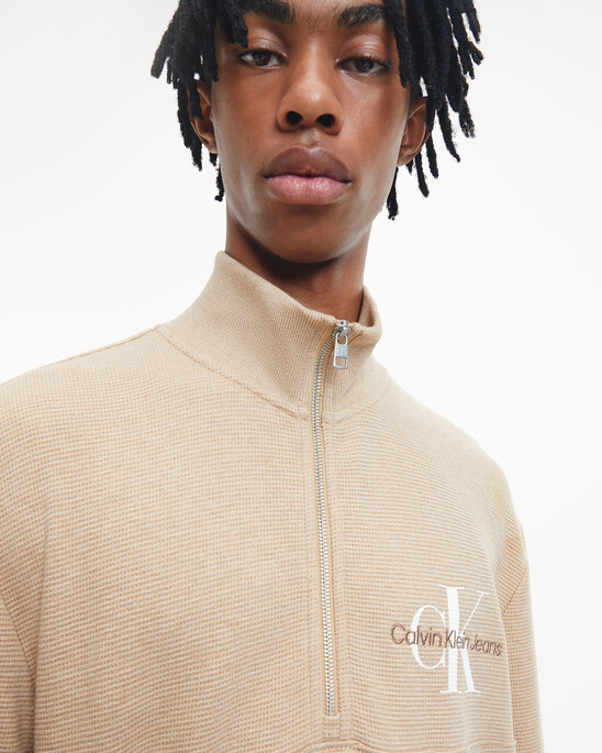 Waffle Cotton Zip Neck Sweatshirt