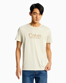 CALVIN EMBROIDERED LOGO TEE, Eggshell, hi-res