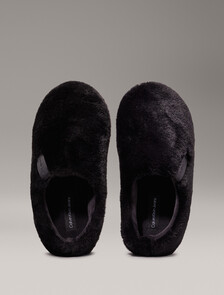 Faux Fur Slippers, Triple Black, hi-res