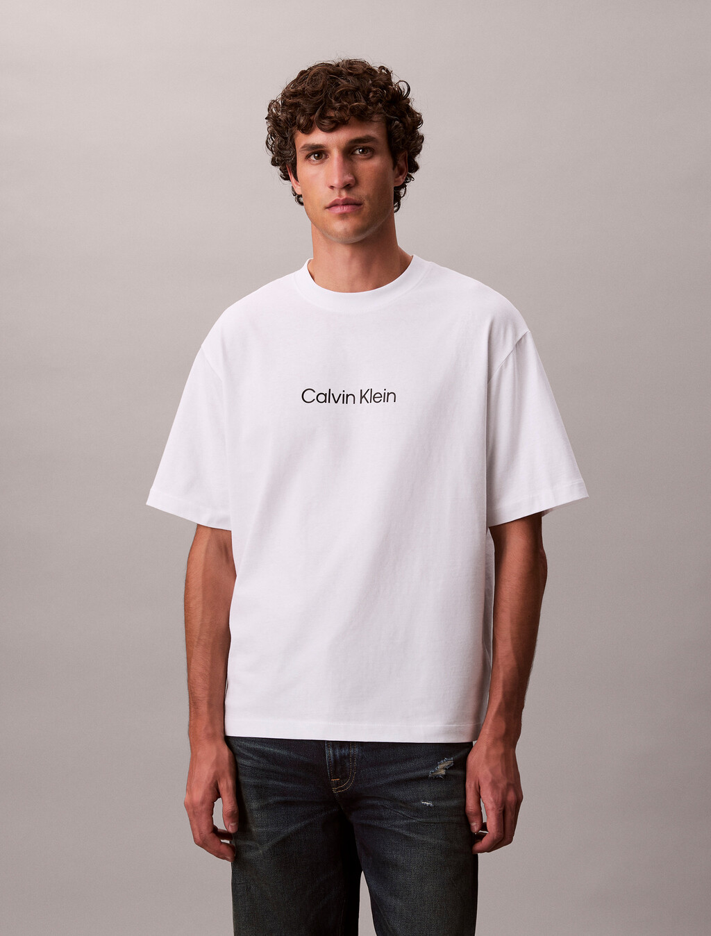 Calvin Logo Crew Neck Tee, Bright White, hi-res